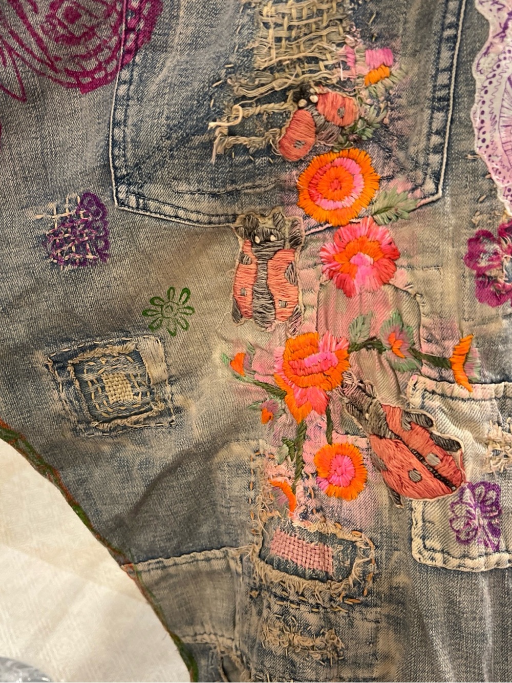 Magnolia Pearl Gray Denim Wide-Leg Jeans with Pink & Orange Embroidery - Picture 15 of 15